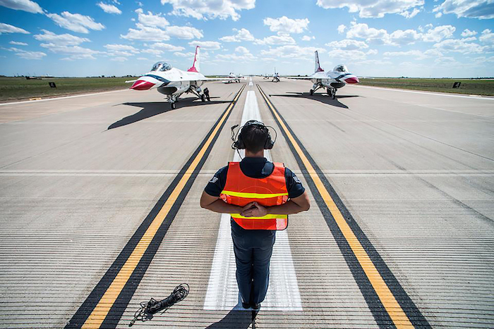 Two jets preparing for take off